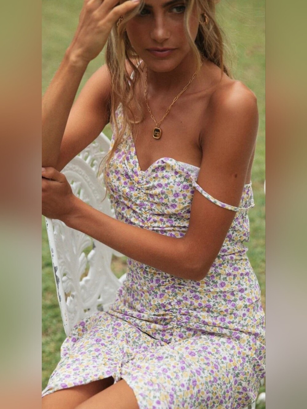 CUPSHE NWT Floral Ruched Midi Dress | Size XL | Cottagecore Garden Party - Picture 2 of 12